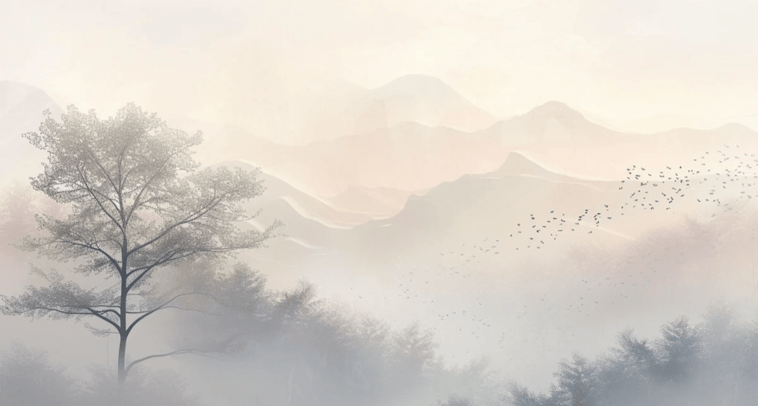 Aurore montagneuse en brume - Illulart: Papier peint panoramique