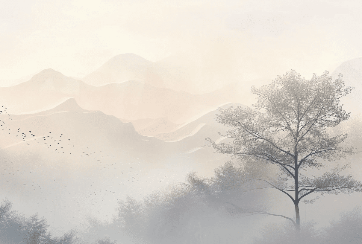 Aurore montagneuse en brume - Illulart: Papier peint panoramique