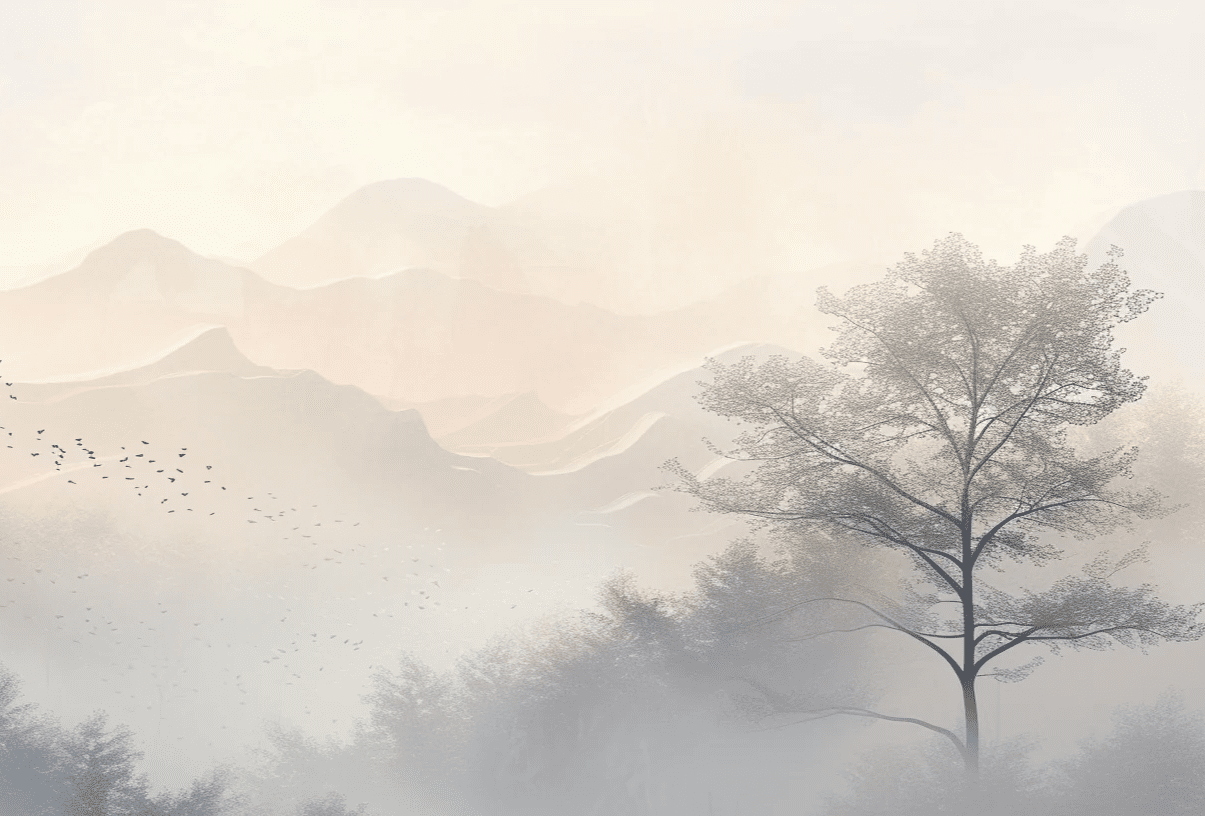 Aurore montagneuse en brume - Illulart: Papier peint panoramique