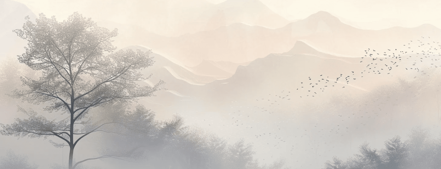 Aurore montagneuse en brume - Illulart: Papier peint panoramique