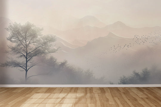 Aurore montagneuse en brume - Illulart: Papier peint panoramique