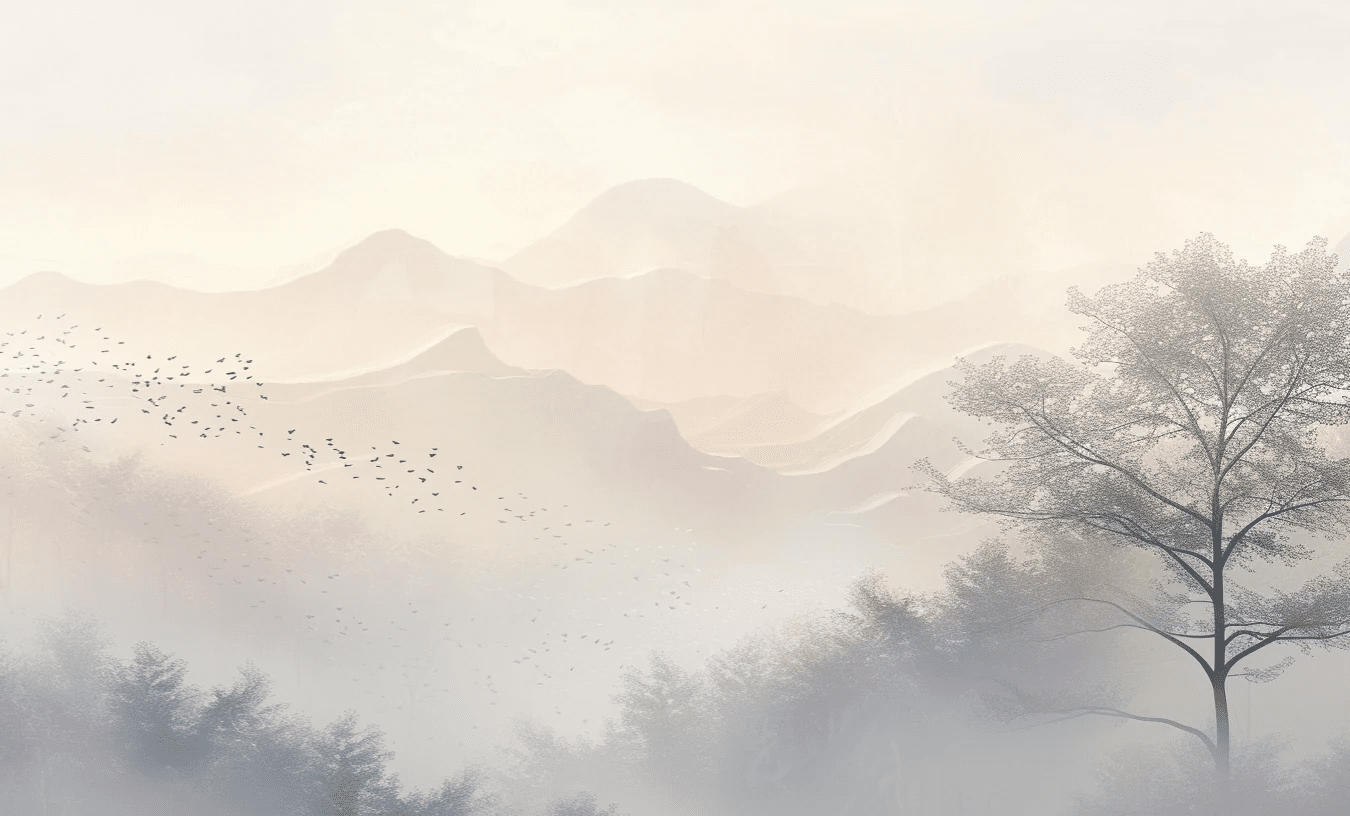Aurore montagneuse en brume - Illulart: Papier peint panoramique