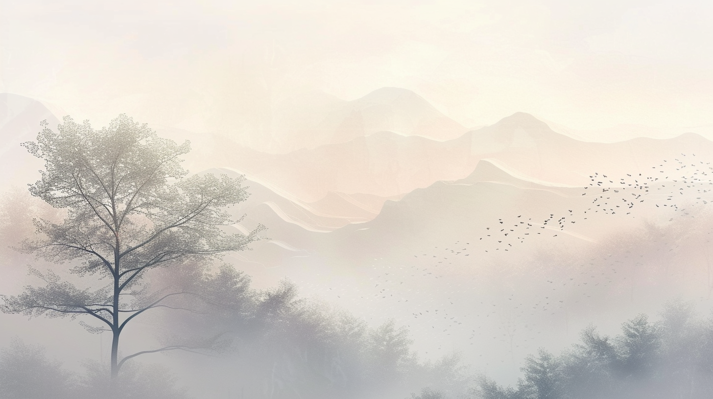 Morgenröte in Nebel auf Berglandschaft