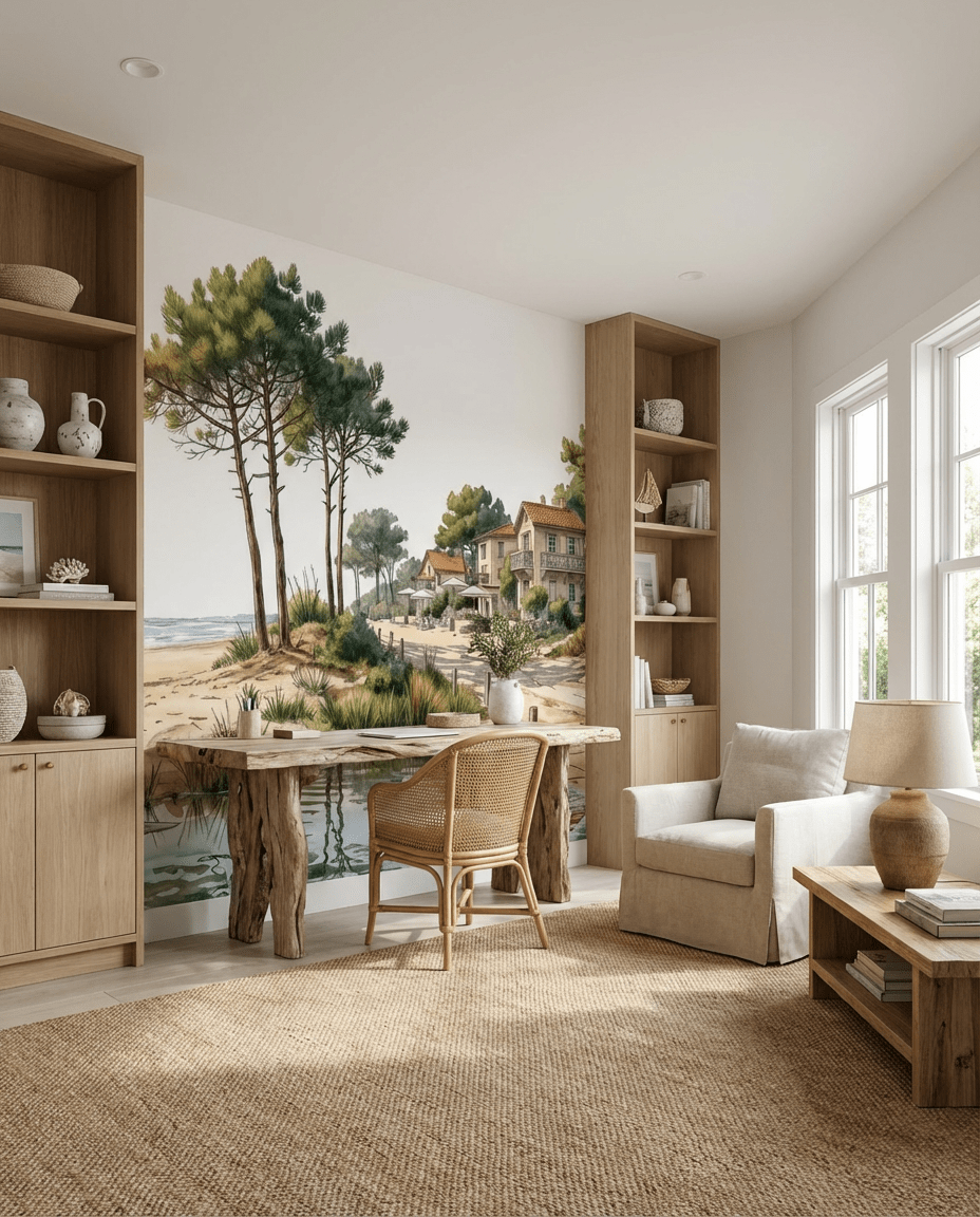 Balade au Cap Ferret – Papier peint panoramique évasion entre océan, sable et pinède - Illulart: Papier peint panoramique