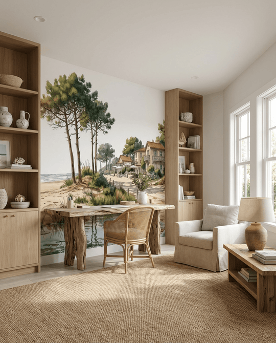 Balade au Cap Ferret – Papier peint panoramique évasion entre océan, sable et pinède - Illulart: Papier peint panoramique