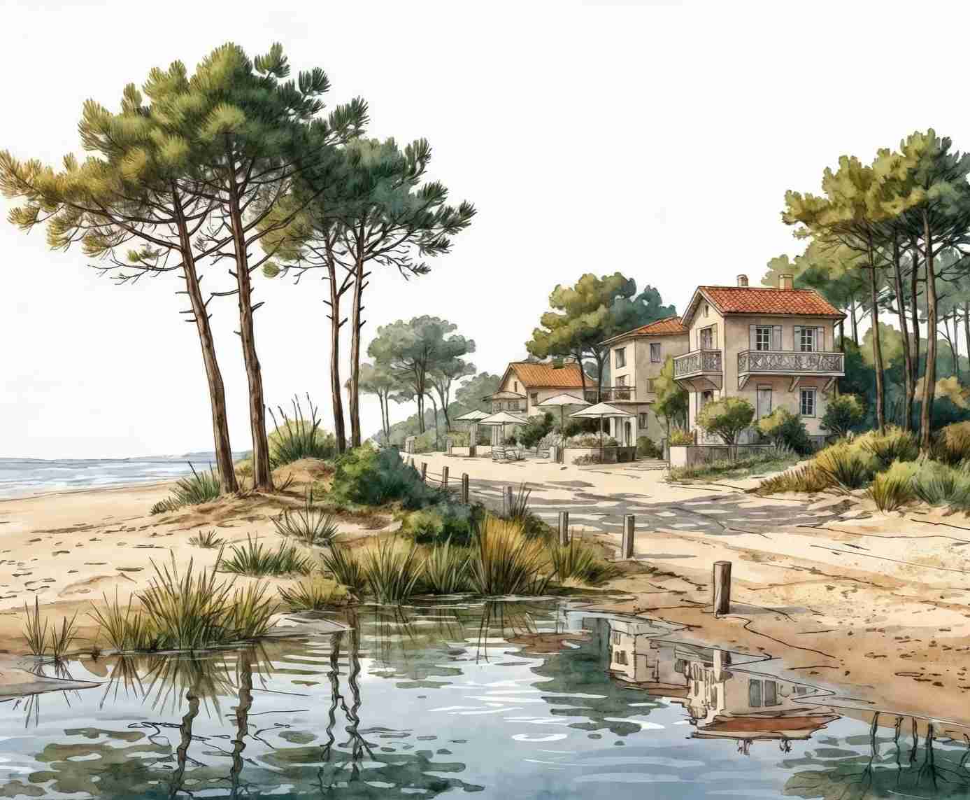 Balade au Cap Ferret – Papier peint panoramique évasion entre océan, sable et pinède