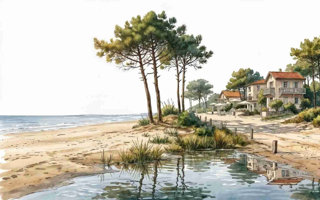 Balade au Cap Ferret – Papier peint panoramique évasion entre océan, sable et pinède - Illulart: Papier peint panoramique