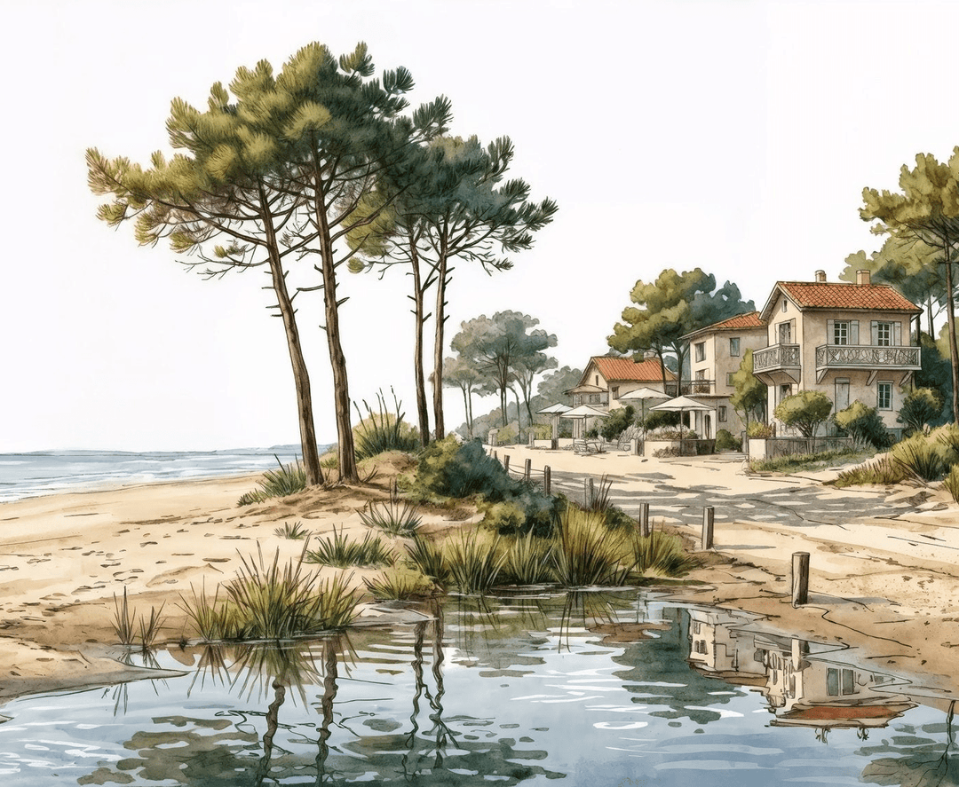 Balade au Cap Ferret – Papier peint panoramique évasion entre océan, sable et pinède - Illulart: Papier peint panoramique