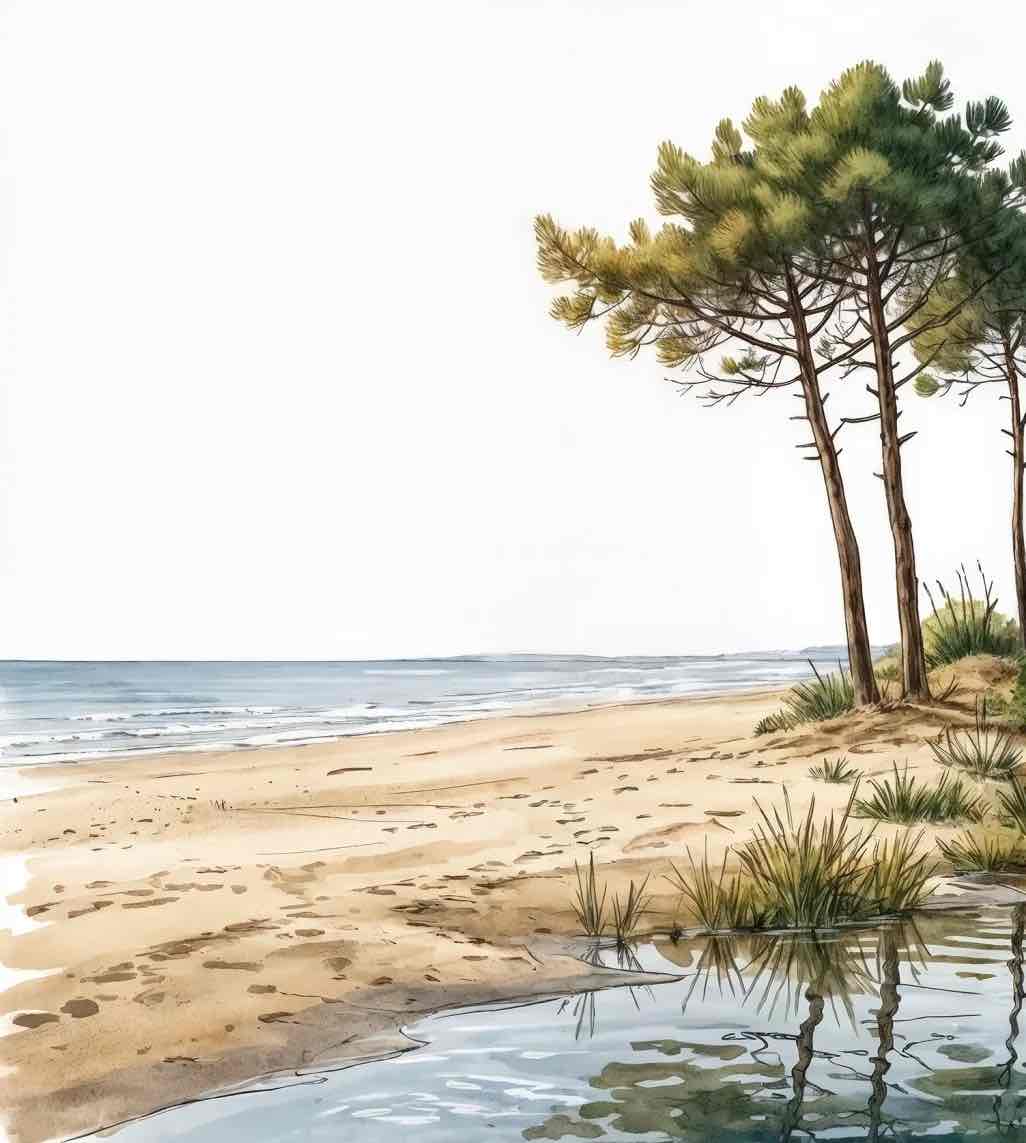 Balade au Cap Ferret – Papier peint panoramique évasion entre océan, sable et pinède - Illulart: Papier peint panoramique