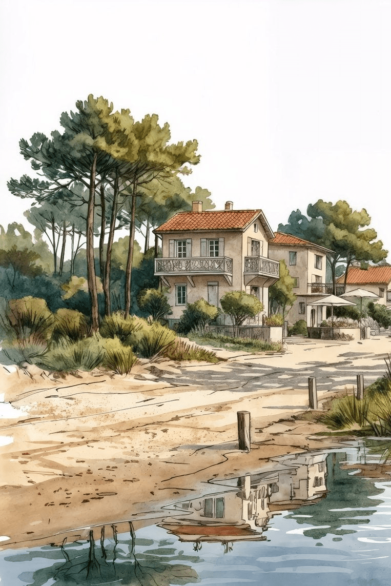 Balade au Cap Ferret – Papier peint panoramique évasion entre océan, sable et pinède - Illulart: Papier peint panoramique