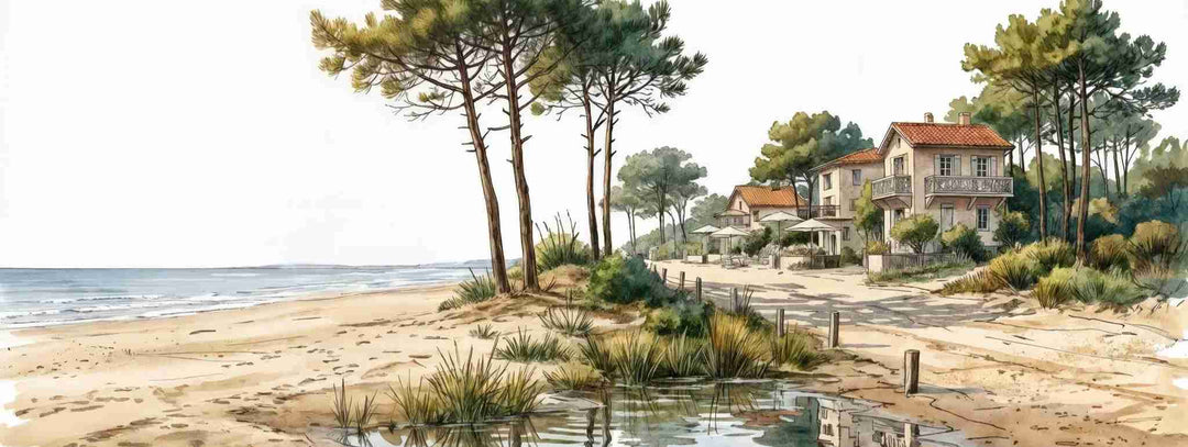 Balade au Cap Ferret – Papier peint panoramique évasion entre océan, sable et pinède - Illulart: Papier peint panoramique