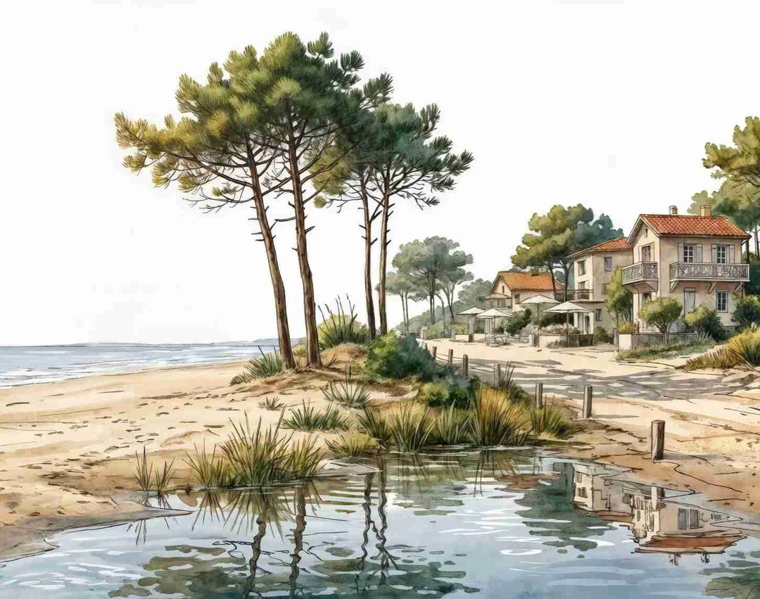 Balade au Cap Ferret – Papier peint panoramique évasion entre océan, sable et pinède - Illulart: Papier peint panoramique