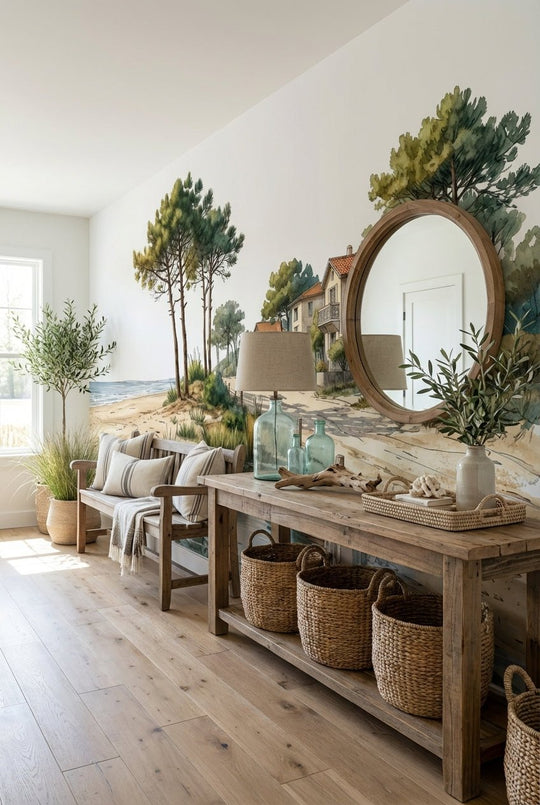 Balade au Cap Ferret – Papier peint panoramique évasion entre océan, sable et pinède - Illulart: Papier peint panoramique