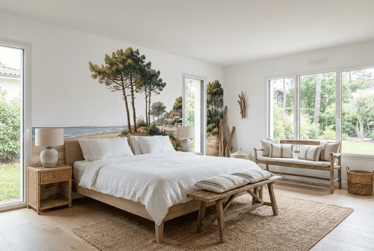 Balade au Cap Ferret – Papier peint panoramique évasion entre océan, sable et pinède - Illulart: Papier peint panoramique