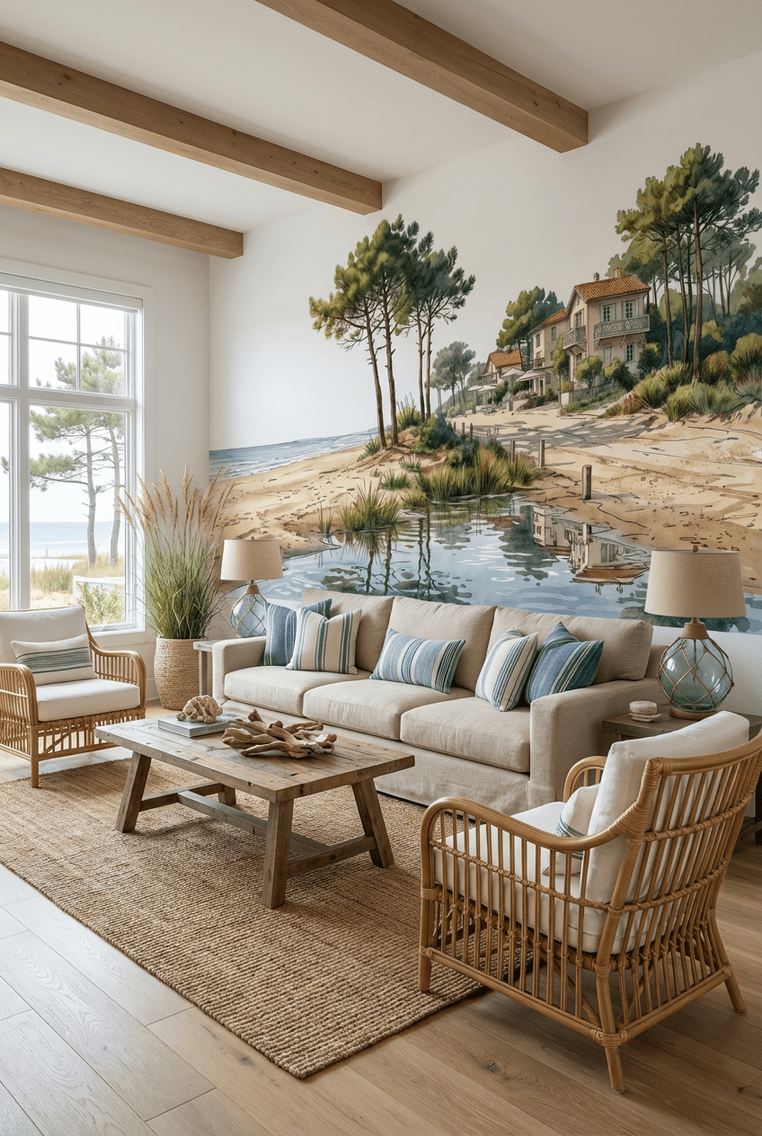 Balade au Cap Ferret – Papier peint panoramique évasion entre océan, sable et pinède - Illulart: Papier peint panoramique