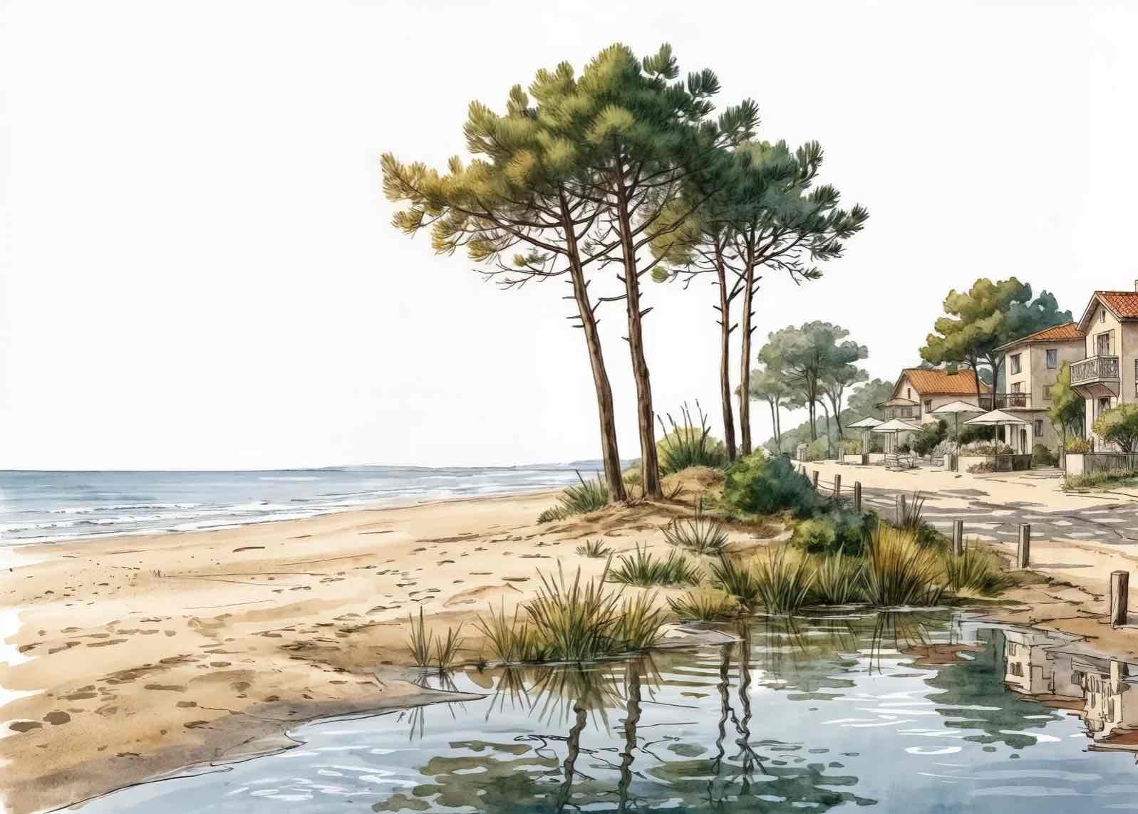 Balade au Cap Ferret – Papier peint panoramique évasion entre océan, sable et pinède