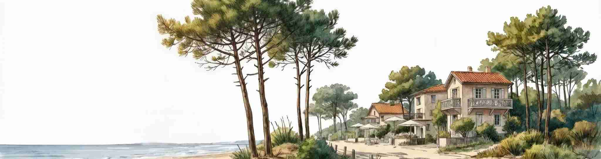 Balade au Cap Ferret – Papier peint panoramique évasion entre océan, sable et pinède