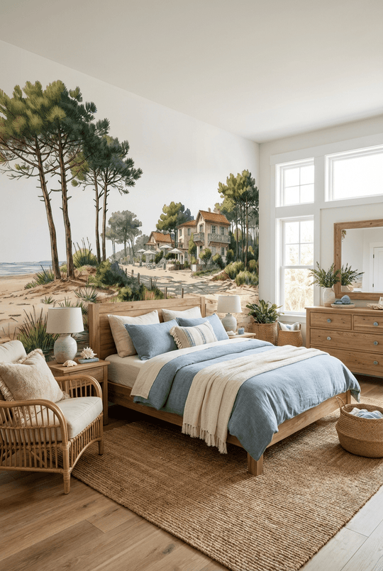 Balade au Cap Ferret – Papier peint panoramique évasion entre océan, sable et pinède - Illulart: Papier peint panoramique