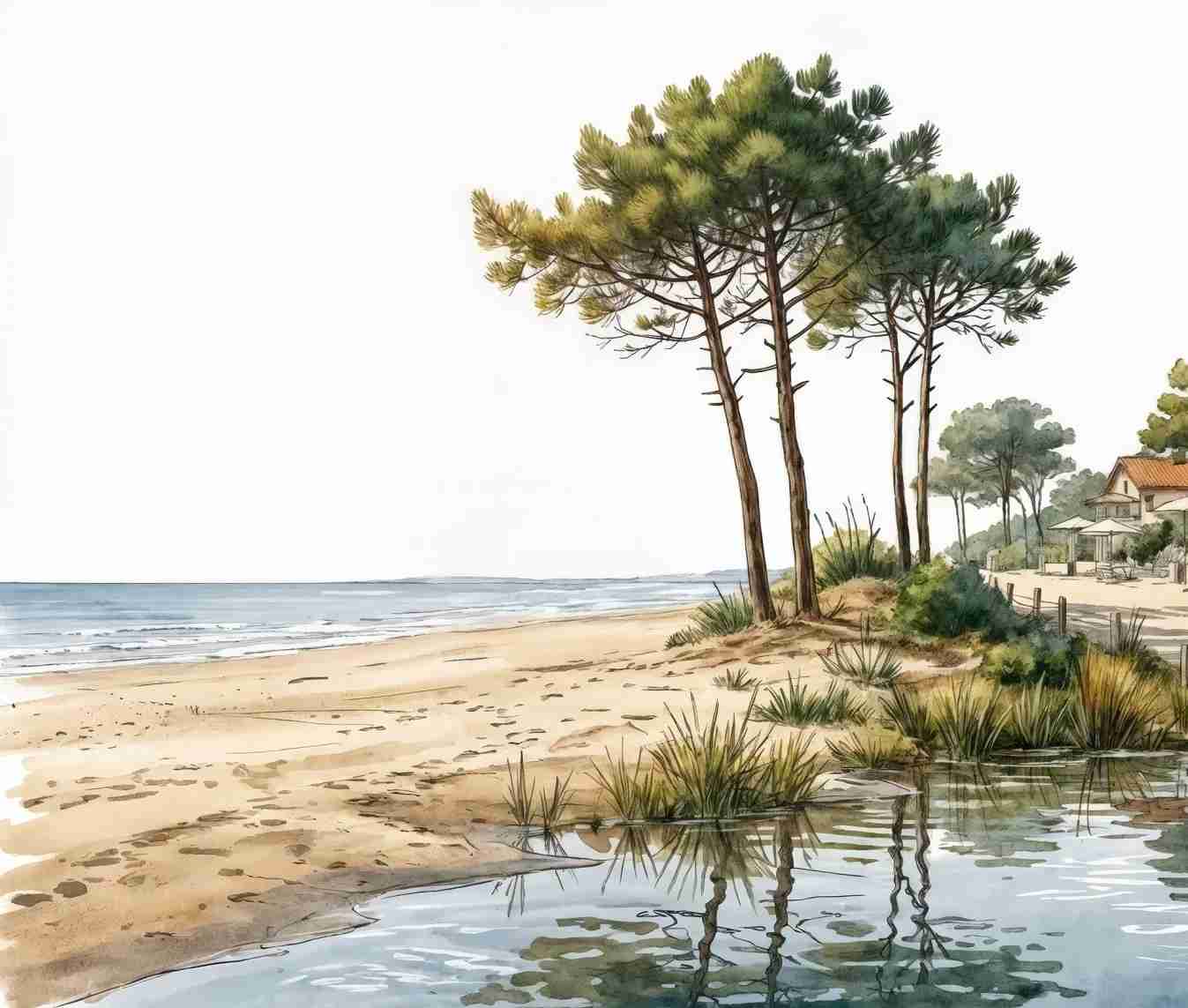 Balade au Cap Ferret – Papier peint panoramique évasion entre océan, sable et pinède - Illulart: Papier peint panoramique