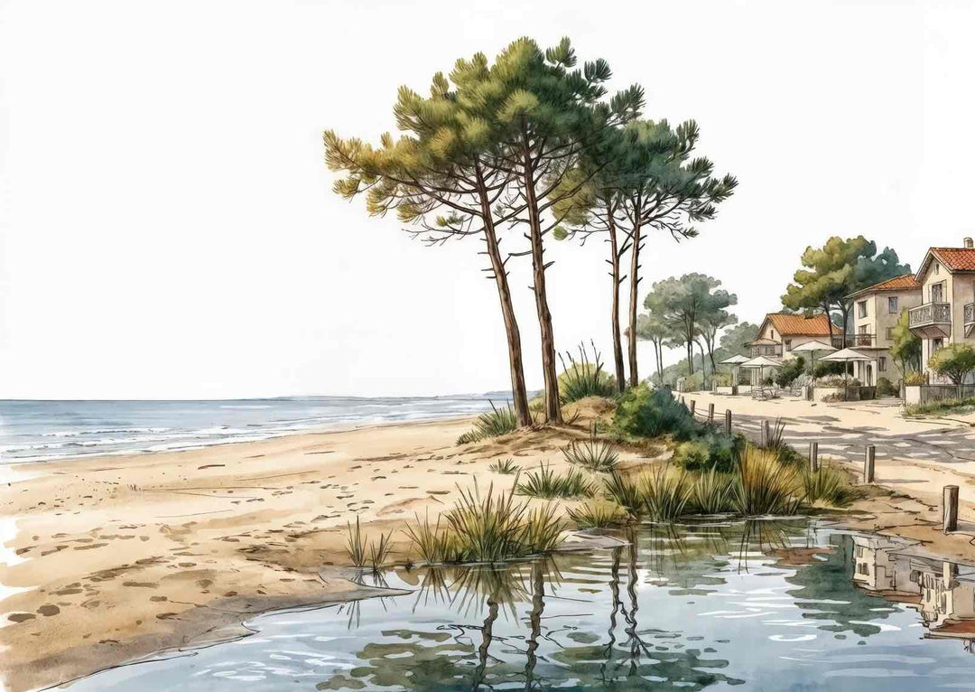 Balade au Cap Ferret – Papier peint panoramique évasion entre océan, sable et pinède - Illulart: Papier peint panoramique