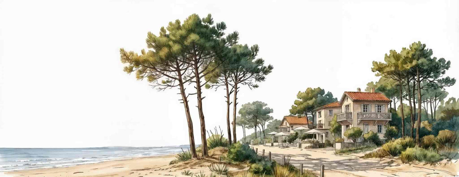 Balade au Cap Ferret – Papier peint panoramique évasion entre océan, sable et pinède - Illulart: Papier peint panoramique
