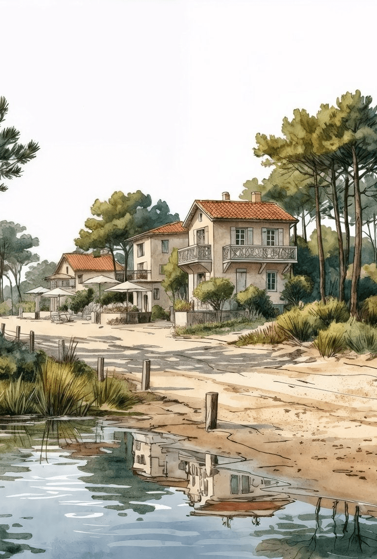 Balade au Cap Ferret – Papier peint panoramique évasion entre océan, sable et pinède - Illulart: Papier peint panoramique