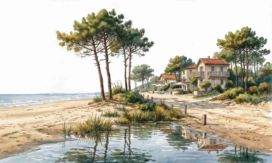 Balade au Cap Ferret – Papier peint panoramique évasion entre océan, sable et pinède - Illulart: Papier peint panoramique