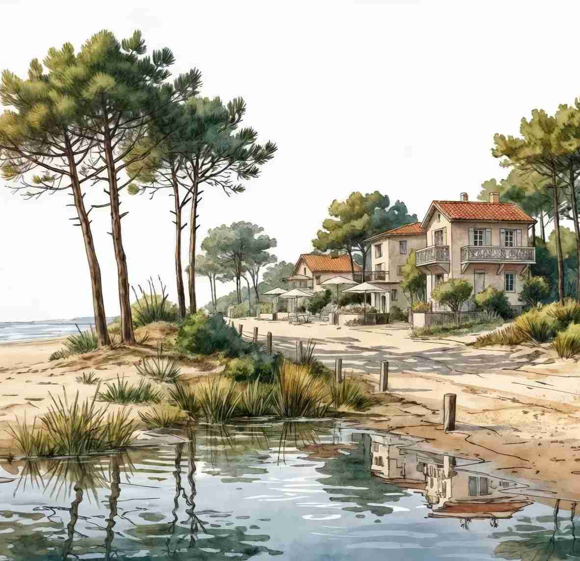 Balade au Cap Ferret – Papier peint panoramique évasion entre océan, sable et pinède - Illulart: Papier peint panoramique