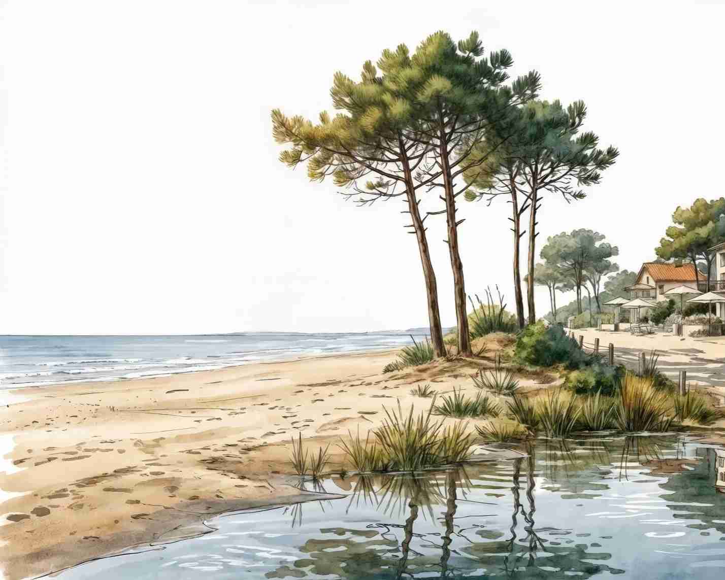 Balade au Cap Ferret – Papier peint panoramique évasion entre océan, sable et pinède - Illulart: Papier peint panoramique