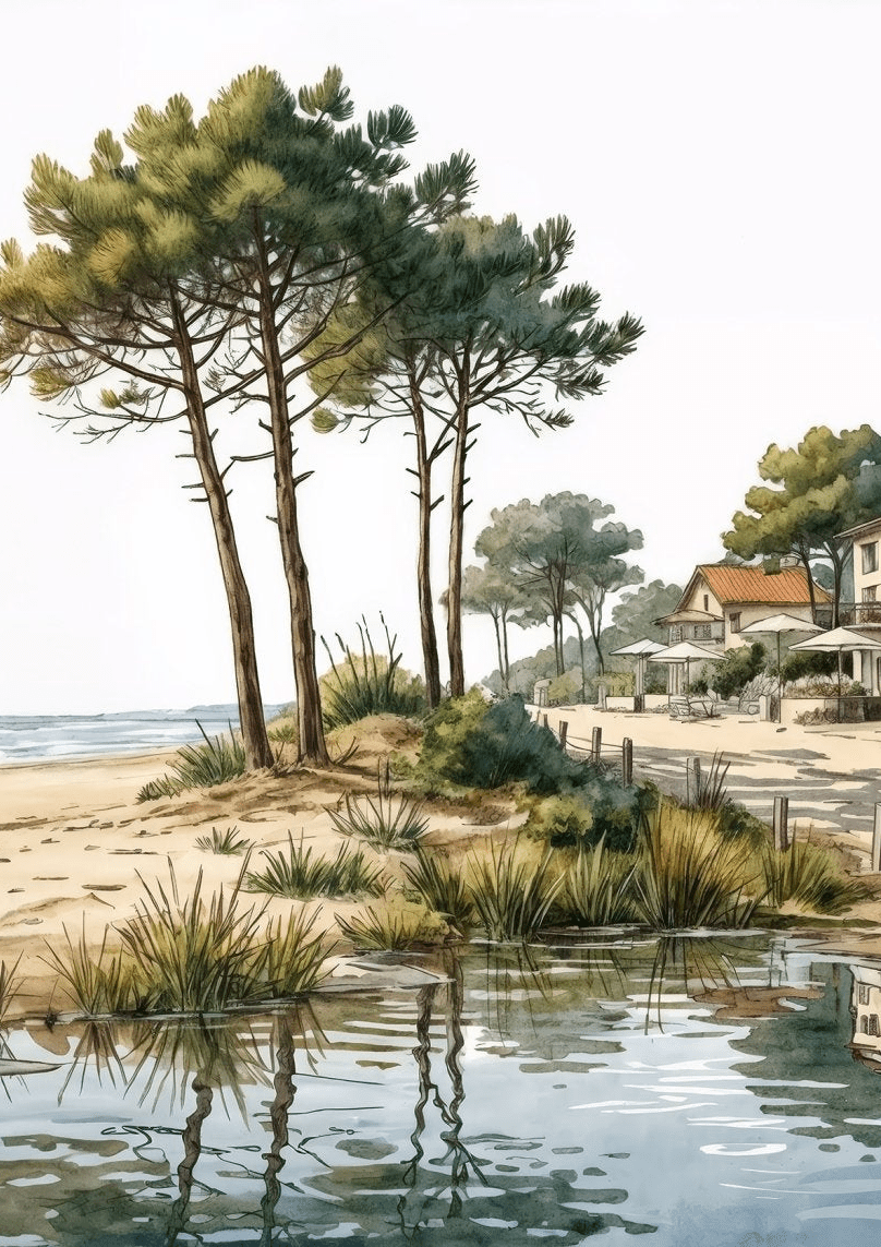 Balade au Cap Ferret – Papier peint panoramique évasion entre océan, sable et pinède - Illulart: Papier peint panoramique