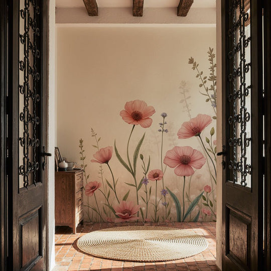 Balade botanique : un jardin fleuri en papier peint - Illulart: Papier peint panoramique