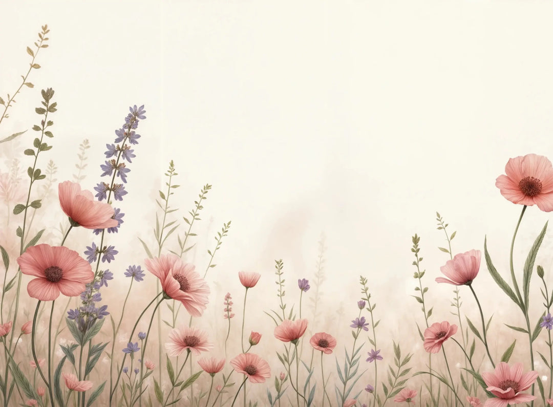 Balade botanique : un jardin fleuri en papier peint - Illulart: Papier peint panoramique