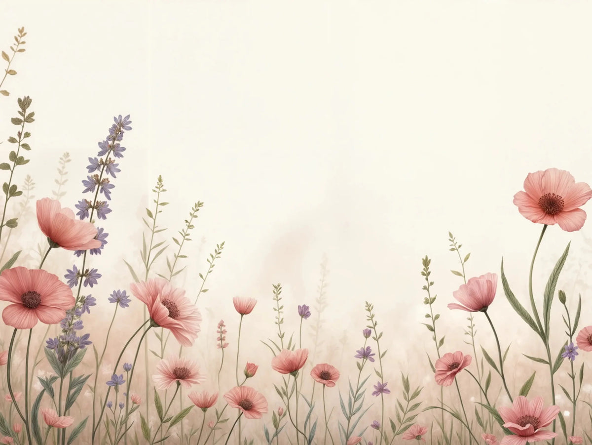 Balade botanique : un jardin fleuri en papier peint - Illulart: Papier peint panoramique