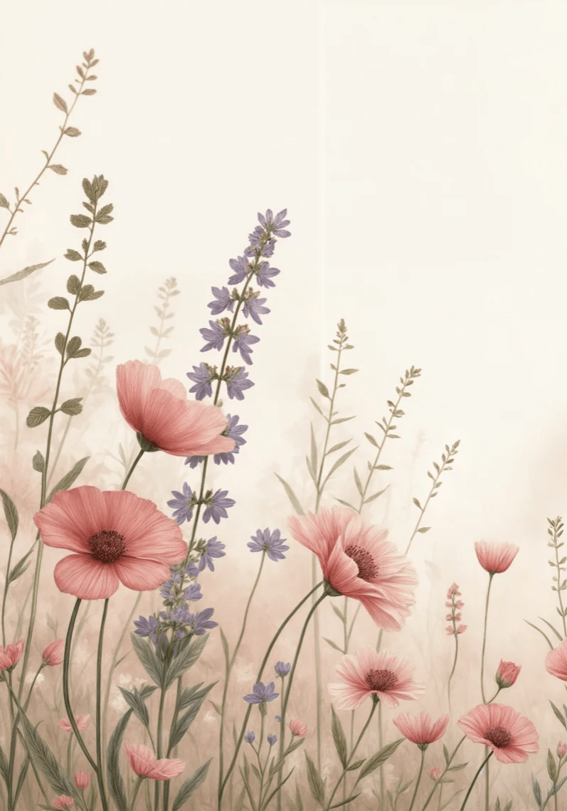 Balade botanique : un jardin fleuri en papier peint - Illulart: Papier peint panoramique