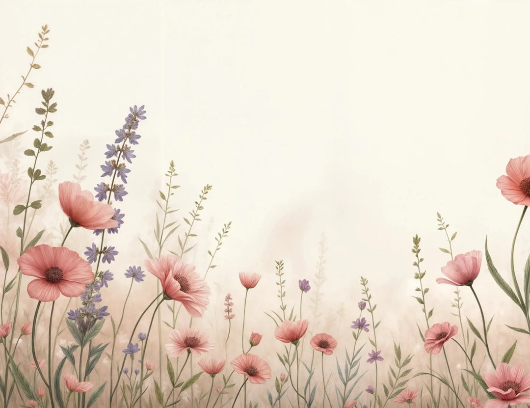 Balade botanique : un jardin fleuri en papier peint - Illulart: Papier peint panoramique
