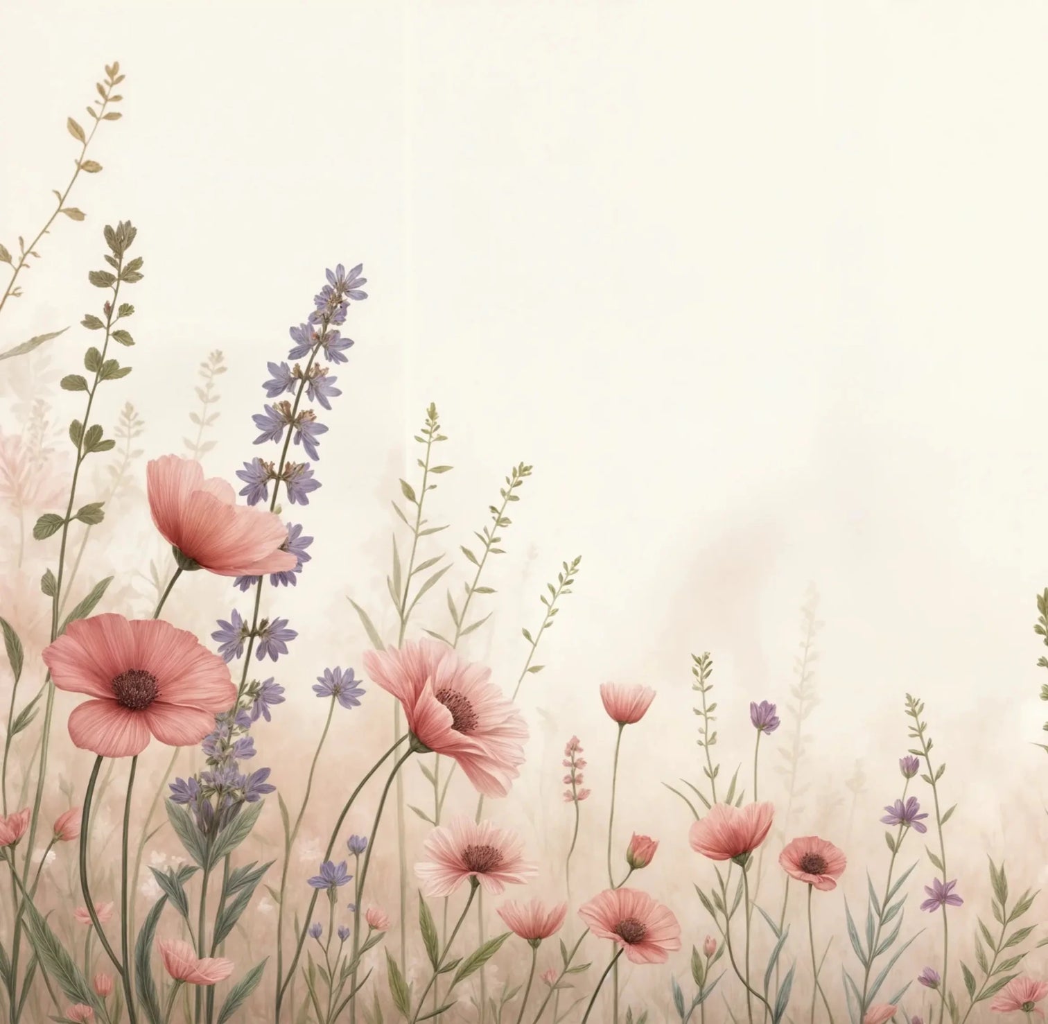 Balade botanique : un jardin fleuri en papier peint - Illulart: Papier peint panoramique