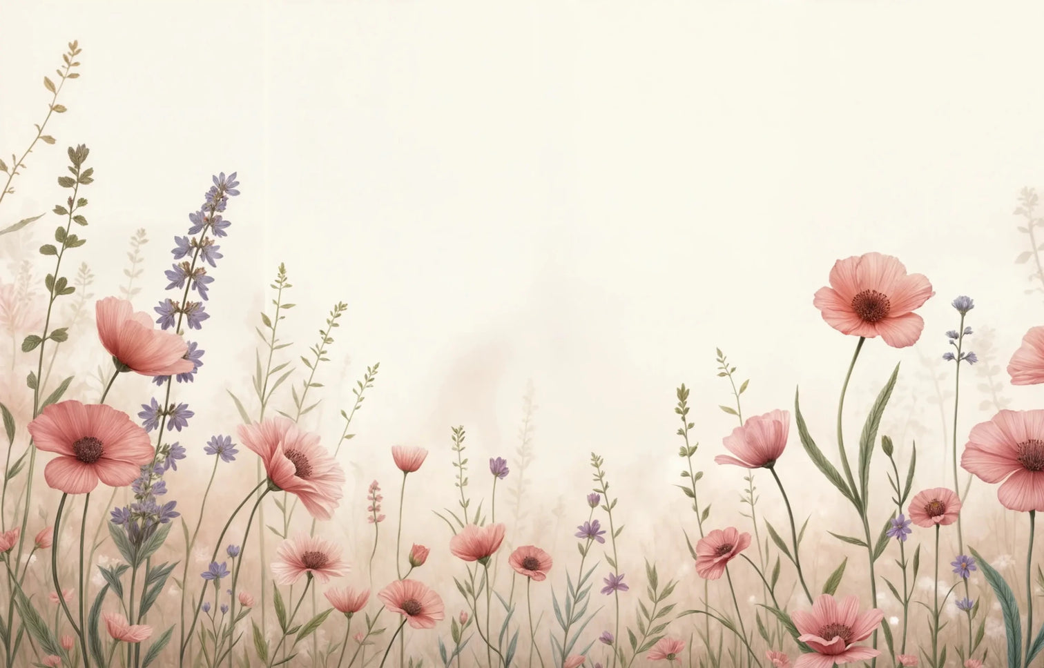 Balade botanique : un jardin fleuri en papier peint - Illulart: Papier peint panoramique