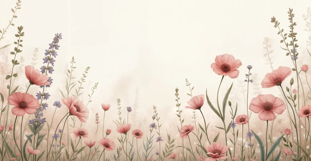 Balade botanique : un jardin fleuri en papier peint - Illulart: Papier peint panoramique