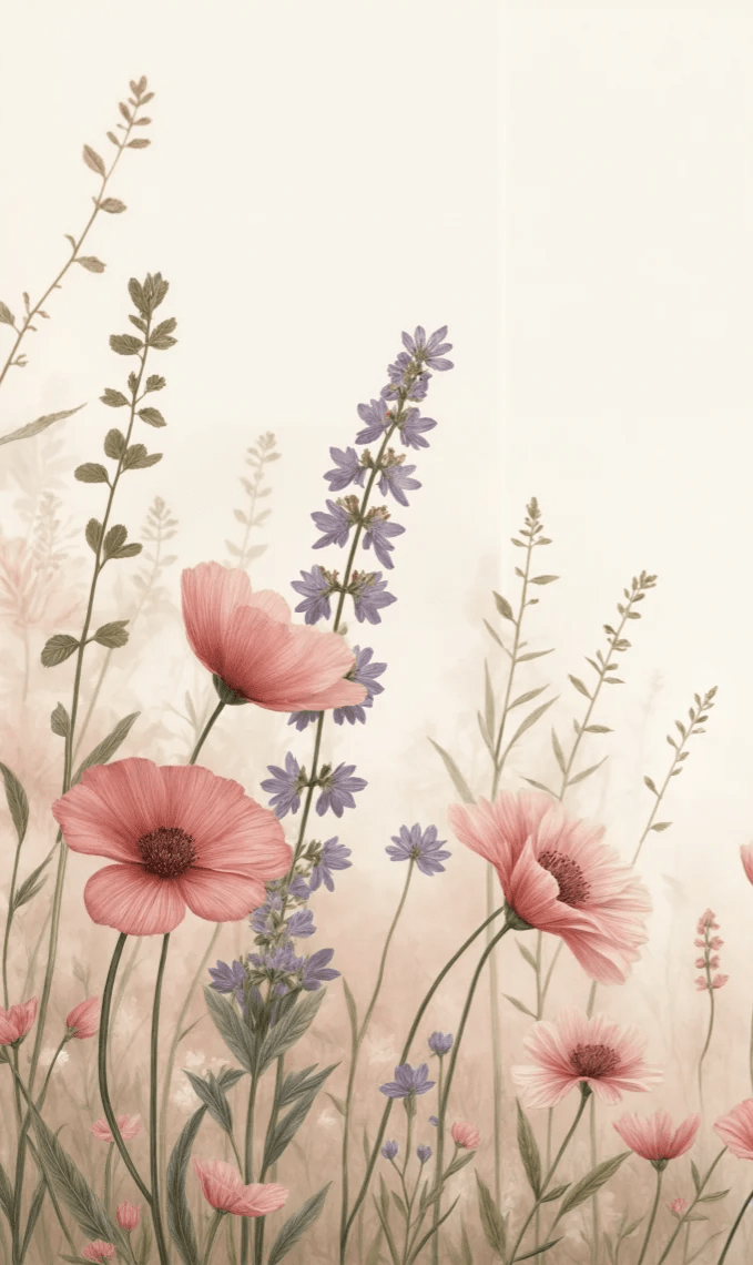 Balade botanique : un jardin fleuri en papier peint - Illulart: Papier peint panoramique