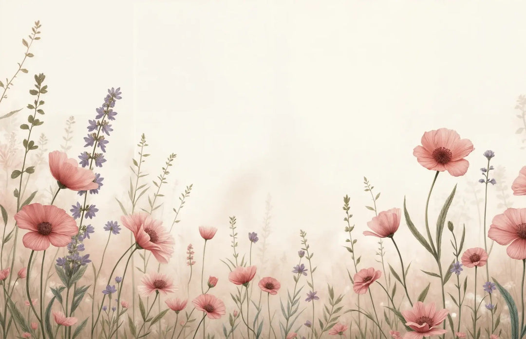 Balade botanique : un jardin fleuri en papier peint - Illulart: Papier peint panoramique