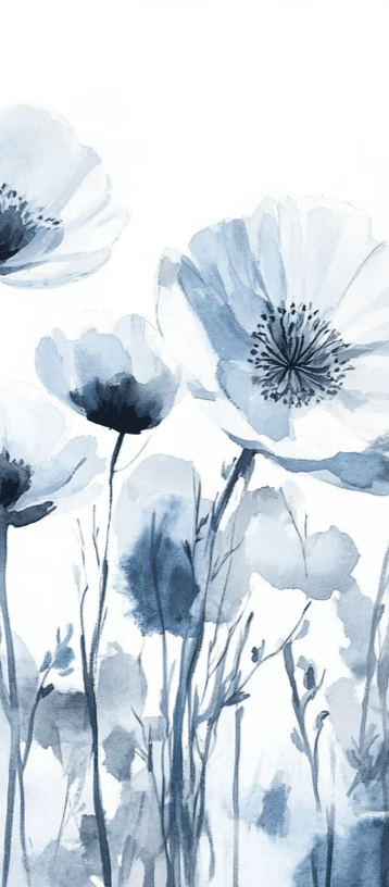 Bleu Poétique - Papier Peint Panoramique Floral en Aquarelle Bleu - Gris - Illulart: Papier peint panoramique