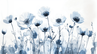 Bleu Poétique : Papier Peint Panoramique Floral en Aquarelle Bleu-Gris