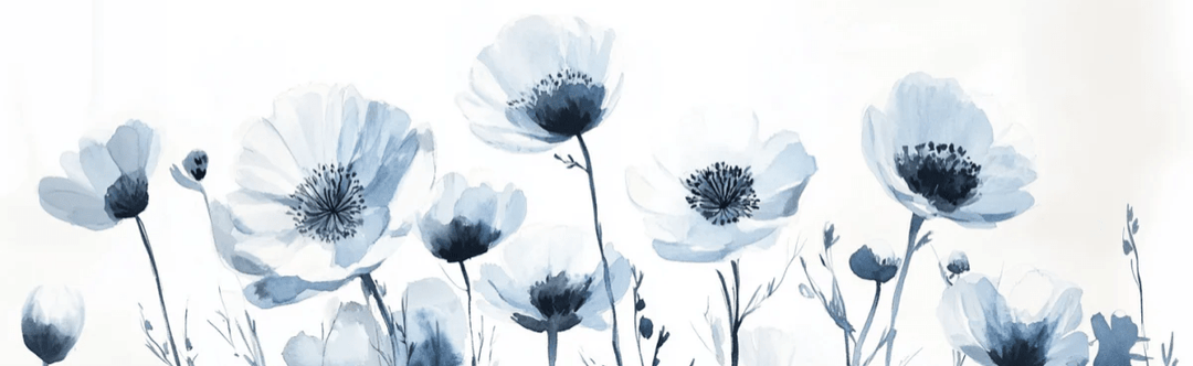 Bleu Poétique - Papier Peint Panoramique Floral en Aquarelle Bleu - Gris - Illulart: Papier peint panoramique