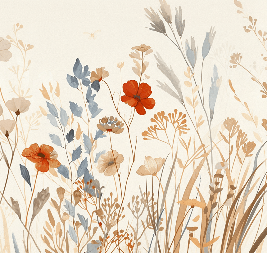 Bouquet Sauvage : Papier Peint Panoramique aux Fleurs Pastel - Illulart: Papier peint panoramique