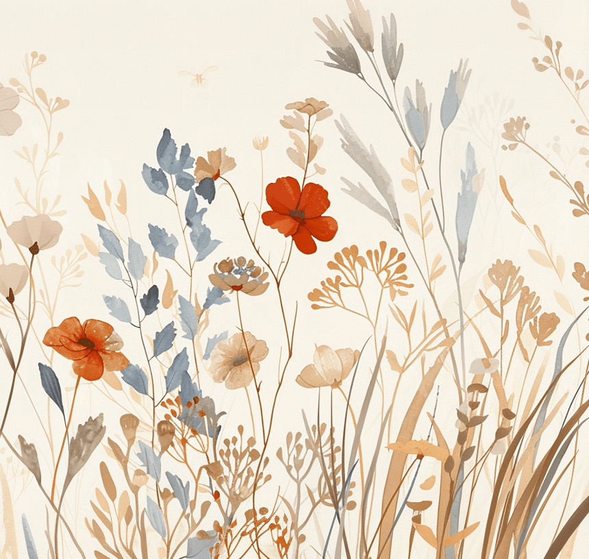 Bouquet Sauvage : Papier Peint Panoramique aux Fleurs Pastel - Illulart: Papier peint panoramique