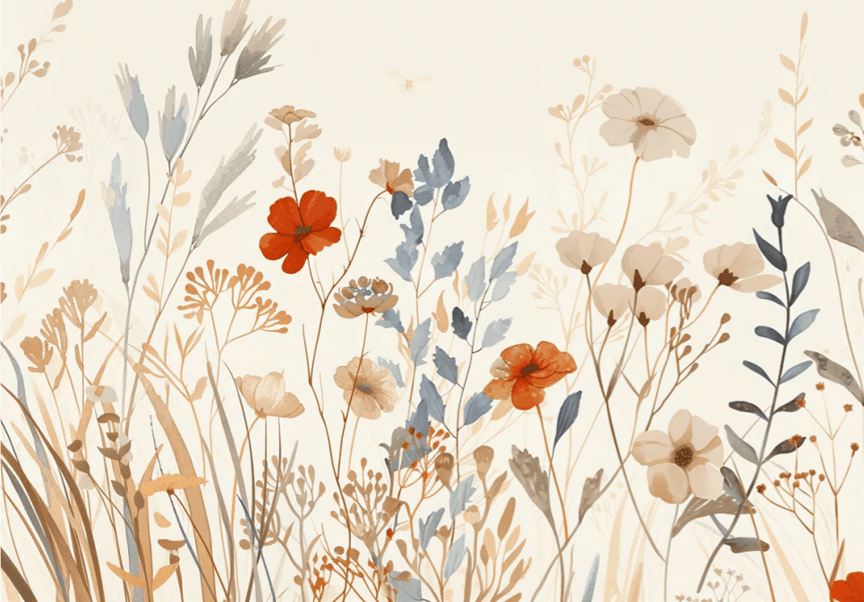 Bouquet Sauvage : Papier Peint Panoramique aux Fleurs Pastel - Illulart: Papier peint panoramique