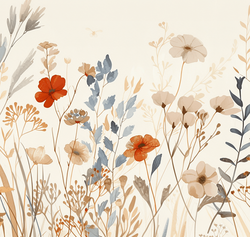 Bouquet Sauvage : Papier Peint Panoramique aux Fleurs Pastel - Illulart: Papier peint panoramique