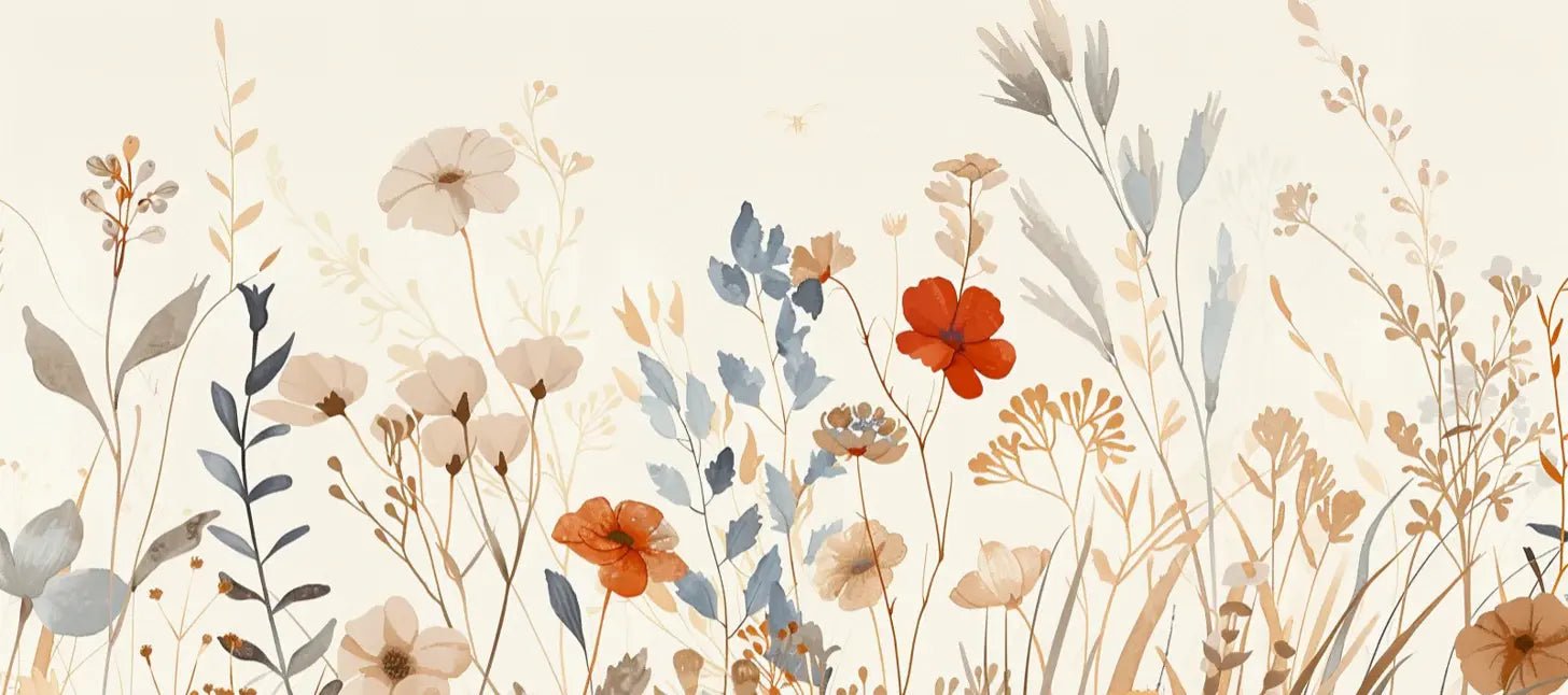 Bouquet Sauvage : Papier Peint Panoramique aux Fleurs Pastel - Illulart: Papier peint panoramique