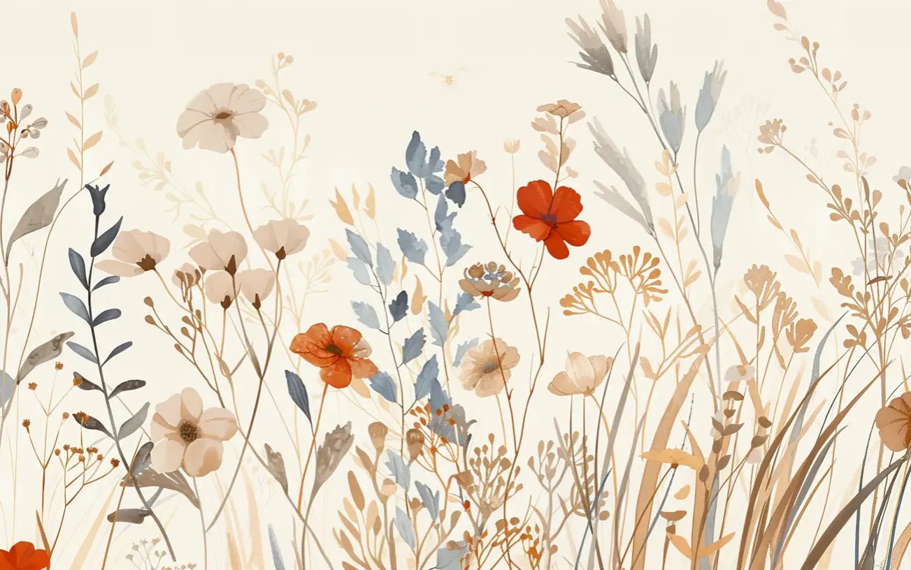 Bouquet Sauvage : Papier Peint Panoramique aux Fleurs Pastel - Illulart: Papier peint panoramique