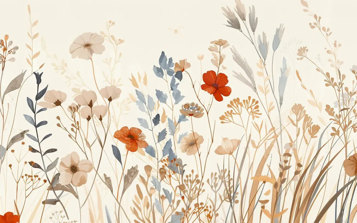 Bouquet Sauvage : Papier Peint Panoramique aux Fleurs Pastel - Illulart: Papier peint panoramique